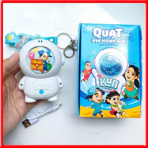 Quạt kun phi hành gia Quạt sạc mini cầm tay tích điện có cáp sạc dây đeo nhỏ gọn làm móc khoá