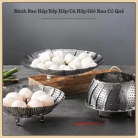Vỉ Hấp Xửng Hấp Inox Chống Gỉ Tiện Lợi Đường Kính 23 Cm,Vỉ Rổ Hấp Bánh Bao Hấp Cá Hấp Khoai Inox Xếp Tròn Gấp Gọn