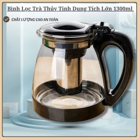 Bình Lọc Trà Thủy Tinh Dung Tích Lớn 1300ml Sang Trọng Lõi Lọc có tháo rời Inox 304 Cao Cấp Hiện Đại-lọc trà