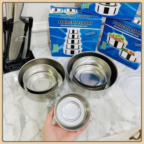 Combo 2 Bộ Thố Lạnh Inox 5 Món, Sét 5 Bát Inox Có Nắp Đậy, Bộ 5 Hộp Đựng Thực Phẩm Inox Cao Cấp