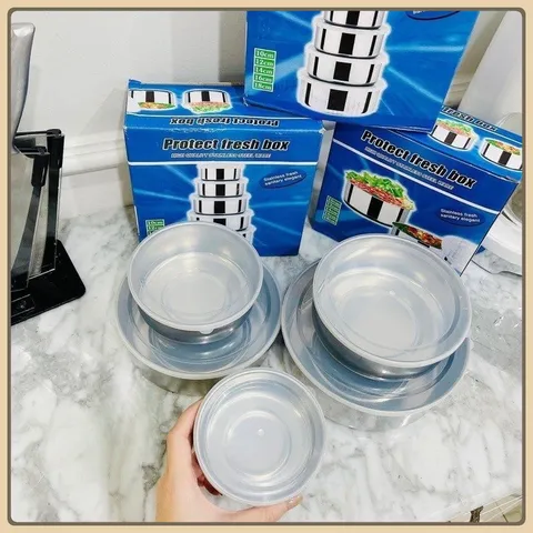 Combo 2 Bộ Thố Lạnh Inox 5 Món, Sét 5 Bát Inox Có Nắp Đậy, Bộ 5 Hộp Đựng Thực Phẩm Inox Cao Cấp