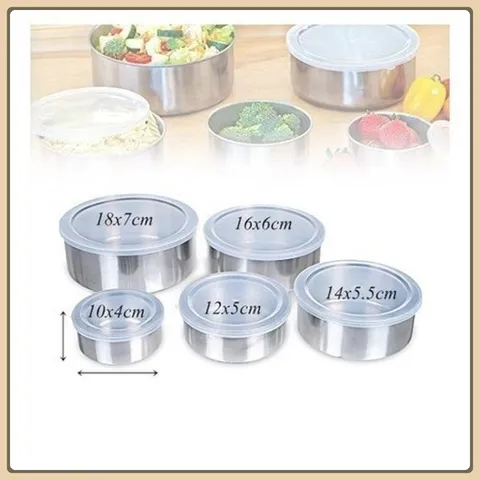 Combo 2 Bộ Thố Lạnh Inox 5 Món, Sét 5 Bát Inox Có Nắp Đậy, Bộ 5 Hộp Đựng Thực Phẩm Inox Cao Cấp