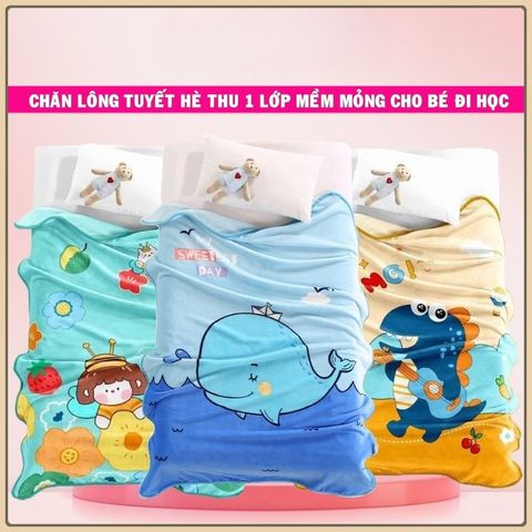 Chăn lông cho bé đi học, chăn tuyết văn phòng vải nhung chất tuyết nhung - Kích thước 1m x 1m4