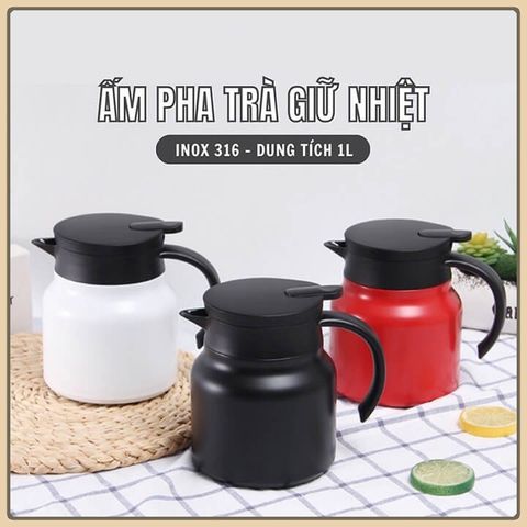 Ấm Trà, Bình Pha Trà Giữ Nhiệt Dung Tích 1000ML Chất Liệu INOX  Có Lưới Lọc Kết Hợp Tay Cầm Tròn Tiện Lợi