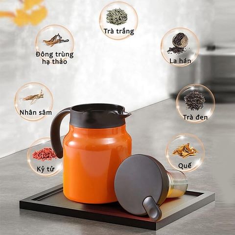 Ấm Trà, Bình Pha Trà Giữ Nhiệt Dung Tích 1000ML Chất Liệu INOX  Có Lưới Lọc Kết Hợp Tay Cầm Tròn Tiện Lợi