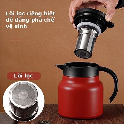 Ấm Trà, Bình Pha Trà Giữ Nhiệt Dung Tích 1000ML Chất Liệu INOX  Có Lưới Lọc Kết Hợp Tay Cầm Tròn Tiện Lợi