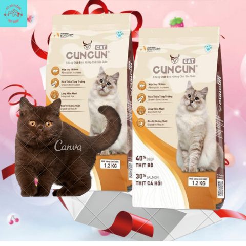 Hạt Cho Mèo Cuncun Cat - Hạt Mèo Không Độn Ngũ Cốc - Thức Ăn Cho Mèo Kén Ăn Túi 1.2kg