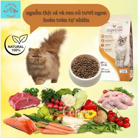 Hạt Cho Mèo Cuncun Cat - Hạt Mèo Không Độn Ngũ Cốc - Thức Ăn Cho Mèo Kén Ăn Túi 1.2kg
