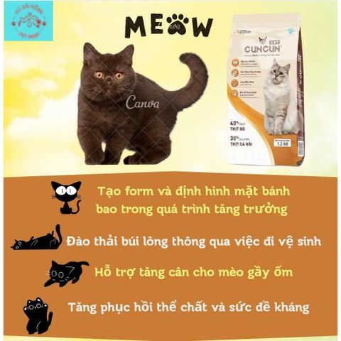 Hạt Cho Mèo Cuncun Cat - Hạt Mèo Không Độn Ngũ Cốc - Thức Ăn Cho Mèo Kén Ăn Túi 1.2kg