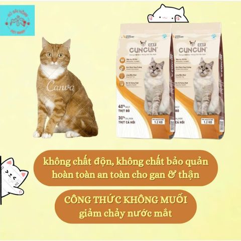 Hạt Cho Mèo Cuncun Cat - Hạt Mèo Không Độn Ngũ Cốc - Thức Ăn Cho Mèo Kén Ăn Túi 1.2kg