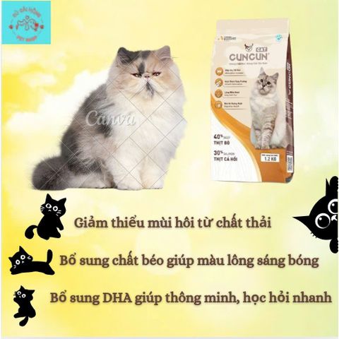 Hạt Cho Mèo Cuncun Cat - Hạt Mèo Không Độn Ngũ Cốc - Thức Ăn Cho Mèo Kén Ăn Túi 1.2kg
