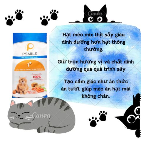 Hạt Cho Mèo Mix Topping Psmile - Thức Ăn Hạt Cho Mèo Từ 1 Tháng - Thức Ăn Cho Mèo Mọi Lứa Tuổi Kèm Topping Gà, Gan, sấy