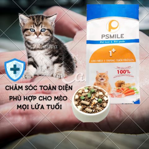 Hạt Cho Mèo Mix Topping Psmile - Thức Ăn Hạt Cho Mèo Từ 1 Tháng - Thức Ăn Cho Mèo Mọi Lứa Tuổi Kèm Topping Gà, Gan, sấy