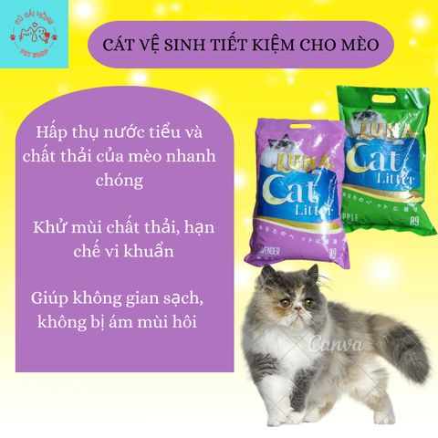 Cát vệ sinh cho mèo Luna Cat Litter Túi 9L Siêu khử mùi Vón cục nhanh Hương thơm nhẹ nhàng Lưu hương lâu
