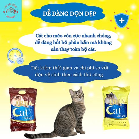 Cát vệ sinh cho mèo Luna Cat Litter Túi 9L Siêu khử mùi Vón cục nhanh Hương thơm nhẹ nhàng Lưu hương lâu