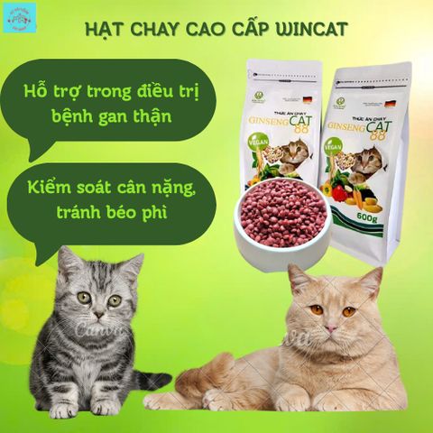 Thức Ăn Chay Cho Mèo Ginseng Cat 88 Túi 600g - Hạt Cho Mèo Wincat - Thức Ăn Cho Mèo Giảm Cân - Hạt Rau Củ Cho Mèo
