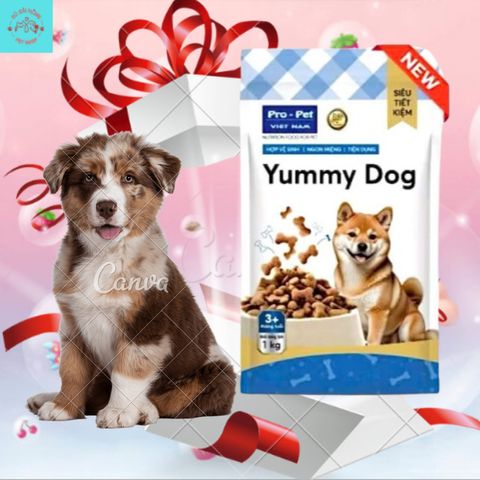 Hạt Cho Chó - Thức Ăn Cho Chó Hạt Yummy - Hạt Cho chó từ 3 tháng tuổi sản xuất tại Việt Nam túi 1kg