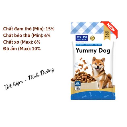 Hạt Cho Chó - Thức Ăn Cho Chó Hạt Yummy - Hạt Cho chó từ 3 tháng tuổi sản xuất tại Việt Nam túi 1kg
