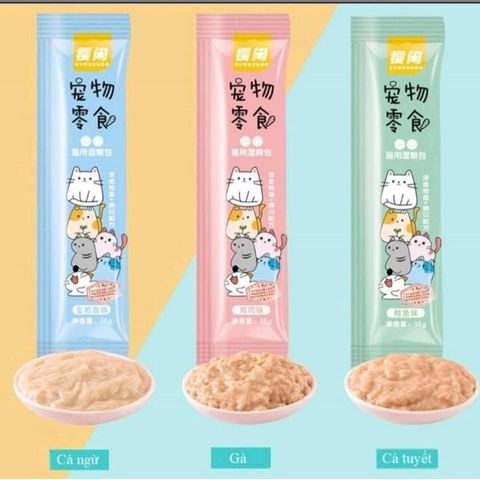 [5 Thanh] Súp Thưởng Shizuka Cho Mèo - Snack Cho Mèo 3 Vị: Cá Ngừ - Cá Tuyết - Gà Thanh 15g