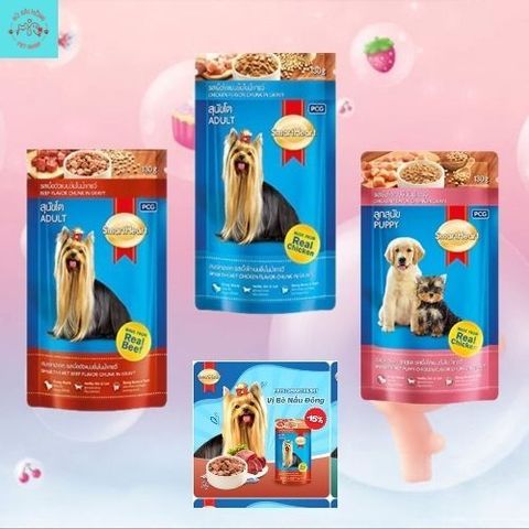 Pate SmartHeart Thức Ăn Ướt Dinh Dưỡng Cho Chó Lớn và Chó Con Vị Bò-Gà Gói 130G
