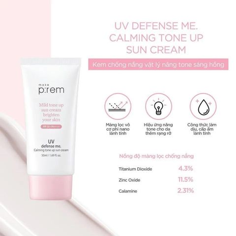 (Auth 100%) Kem Chống Nắng Nâng Tông Make p:rem UV Defense Me Calming