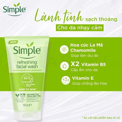(Nhập khẩu) Sữa Rửa Mặt Simple Refreshing Facial Wash 150ml - Gel Rửa