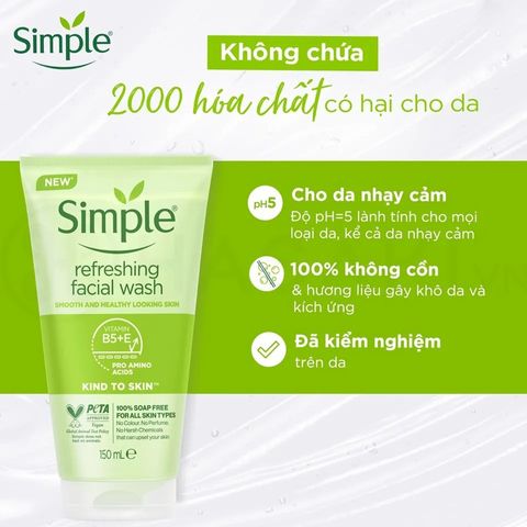 (Nhập khẩu) Sữa Rửa Mặt Simple Refreshing Facial Wash 150ml - Gel Rửa