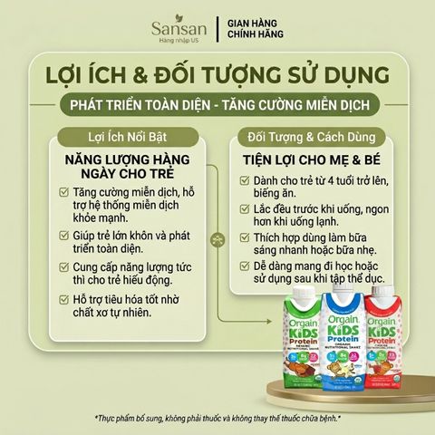Sữa Khỉ hữu cơ Orgain Kids Protein Shake 244ml Vani/ Dâu/ Socola – 8g Protein, 22 Vitamin, 3g Chất Xơ