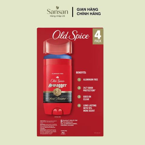 Lăn Khử Mùi Nam Old Spice Swagger 85g, Khử Mùi 24H, Không Nhôm, Hương Gỗ Nam Tính - Nội địa Mỹ