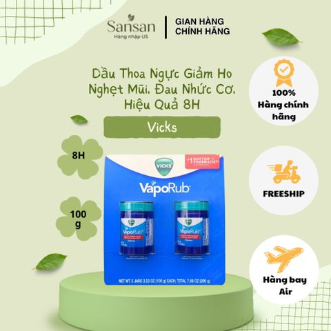 Dầu Thoa Ấm Ngực Vicks VapoRub 100ml (Set 2 Hũ) 100gx2 - Nội địa Mỹ