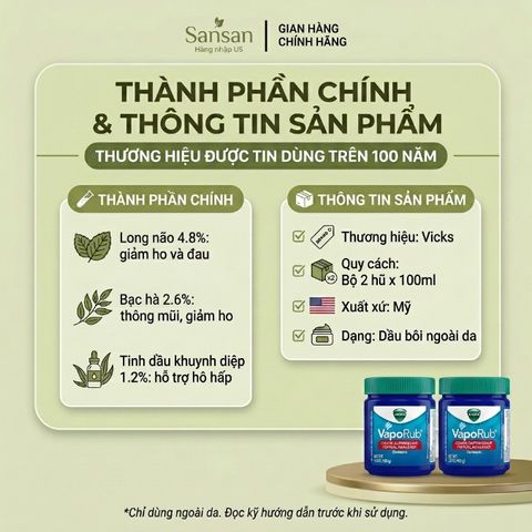 Dầu Thoa Ấm Ngực Vicks VapoRub 100ml (Set 2 Hũ) 100gx2 - Nội địa Mỹ