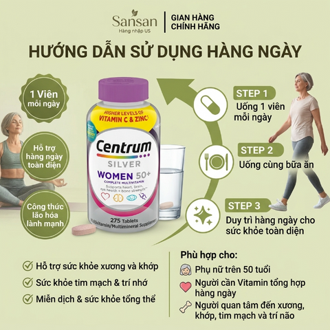 TPBVSK Vitamin Tổng Hợp Centrum Silver 50+ Nam & Nữ Cho Người Trên 50 Tuổi 275 Viên - Nội địa Mỹ