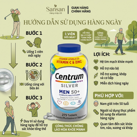 TPBVSK Vitamin Tổng Hợp Centrum Silver 50+ Nam & Nữ Cho Người Trên 50 Tuổi 275 Viên - Nội địa Mỹ
