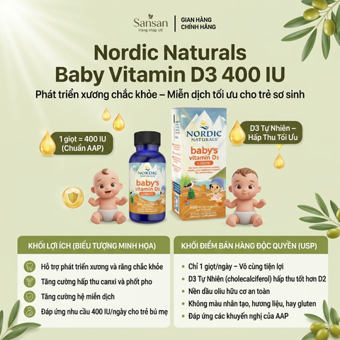 TPBVSK Vitamin D3 Nordic Naturals Baby's vitamin D3 dành cho bé sơ sinh 22,5ml - Nhập khẩu, xách tay