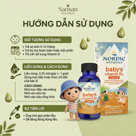 TPBVSK Vitamin D3 Nordic Naturals Baby's vitamin D3 dành cho bé sơ sinh 22,5ml - Nhập khẩu, xách tay