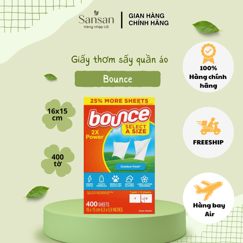 Giấy thơm quần áo Bounce Sheets Outdoor Fresh 400 tờ - Nội địa Mỹ
