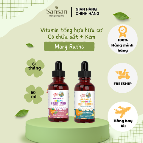 TPBVSK Vitamin tổng hợp hữu cơ Mary Ruths Organic Infant/ Toddler/ Kids Multivitamin Liquid Drops 60ml - Nội địa Mỹ