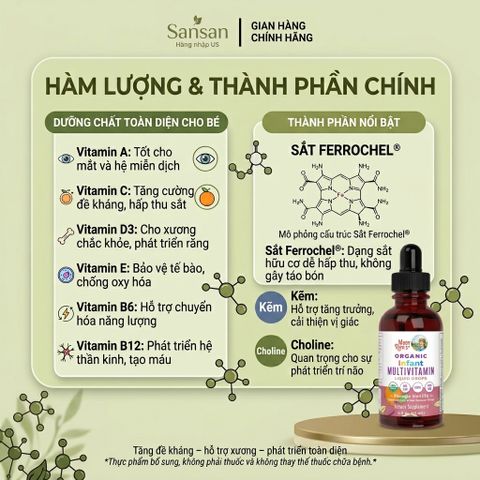 TPBVSK Vitamin tổng hợp hữu cơ Mary Ruths Organic Infant/ Toddler/ Kids Multivitamin Liquid Drops 60ml - Nội địa Mỹ