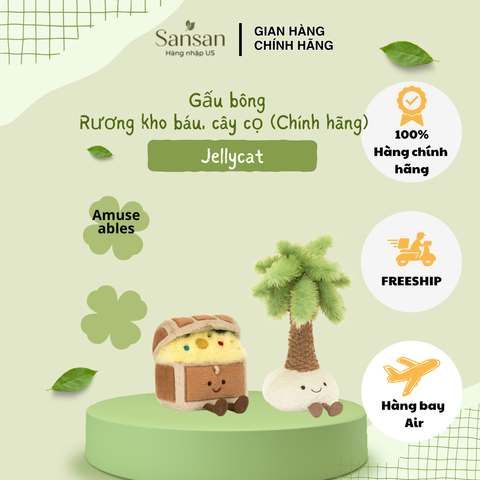 Gấu bông hình rương kho báu, cây cọ Jellycat Amuseables Treasure Chest, Pammie Palm Tree newtag- Mỹ
