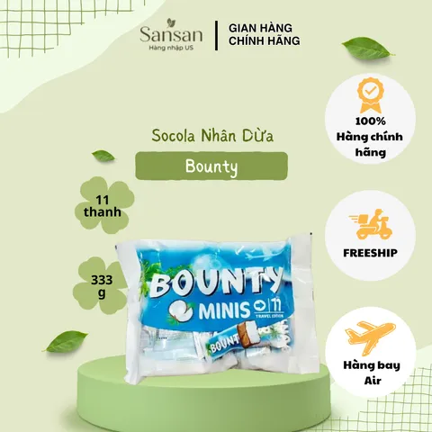 Kẹo Dừa Socola Bounty Miniatures - Hương Vị Thơm Ngon, Nguyên Liệu Mỹ, Trọng Lượng 227 Gram