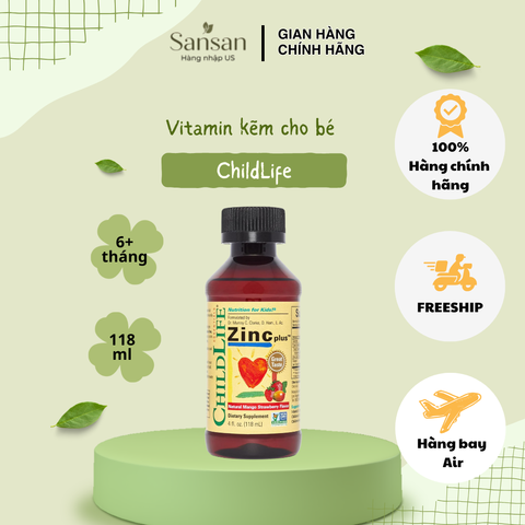 ChildLife Essentials Liquid Zinc Plus 118ml - Vitamin bổ sung kẽm cho trẻ từ 6 tháng tuổi, tăng cường miễn dịch và phát triển khỏe mạnh