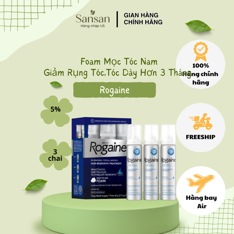 Rogaine 5% Minoxidil cho Nam giới - Hộp 3 Chai 60ml, Chống Rụng Tóc, Kích Thích Tóc Mọc, Sản Phẩm Bán Chạy Tại Mỹ