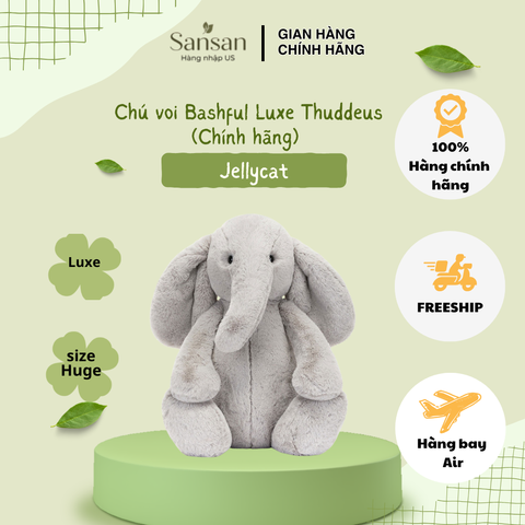Voi bông Jellycat Bashful Luxe Thuddeus size Huge - Đồ chơi bông cực dễ thương cho trẻ em - Quà tặng sinh nhật lý tưởng