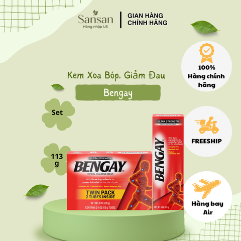 Kem BENGAY Ultra Strength 113g - Dầu Mát Xoa Giảm Đau Mỹ - Hỗ Trợ Giảm Đau Cơ Bắp và Khớp, Hàng Nội Địa
