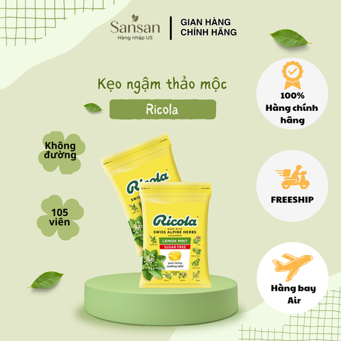 Kẹo Ngậm Thảo Mộc Ricola Chanh Bạc Hà Không Đường 210 Viên - Hương Vị Tươi Mát, Đường Miễn Phí Từ Thụy Sĩ
