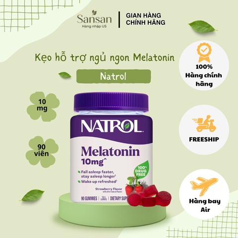 Kẹo Dẻo Hỗ Trợ Ngủ Ngon Natrol 10mg - 90 Viên, Vitamin Giúp Ngủ Nhanh Hơn, Dễ Nhai, Hương Dâu Tây Dành Cho Người Lớn