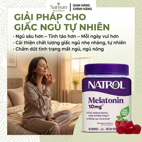 Kẹo Dẻo Hỗ Trợ Ngủ Ngon Natrol 10mg - 90 Viên, Vitamin Giúp Ngủ Nhanh Hơn, Dễ Nhai, Hương Dâu Tây Dành Cho Người Lớn