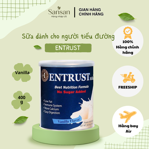 Sữa Tiểu Đường Entrust Mỹ Vị Vanila 400g - Dinh Dưỡng Tốt Cho Người Tiểu Đường, Ăn Kiêng, Hương Vị Ngon Miệng