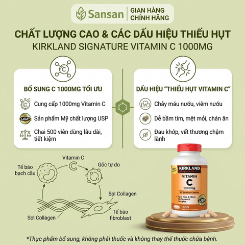 Viên Uống Bổ Sung Vitamin C 500mg Kirkland Signature - Tăng Cường Miễn Dịch, Chống Oxy Hóa - Hộp 500 Viên Đến Từ Mỹ