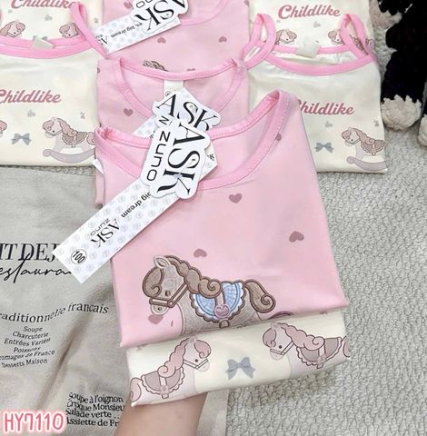 Set bộ ba lỗ hai dây ngựa tim cotton mát mẻ xinh xắn đáng yêu mùa hè phong cách hàn quốc cho bé gái